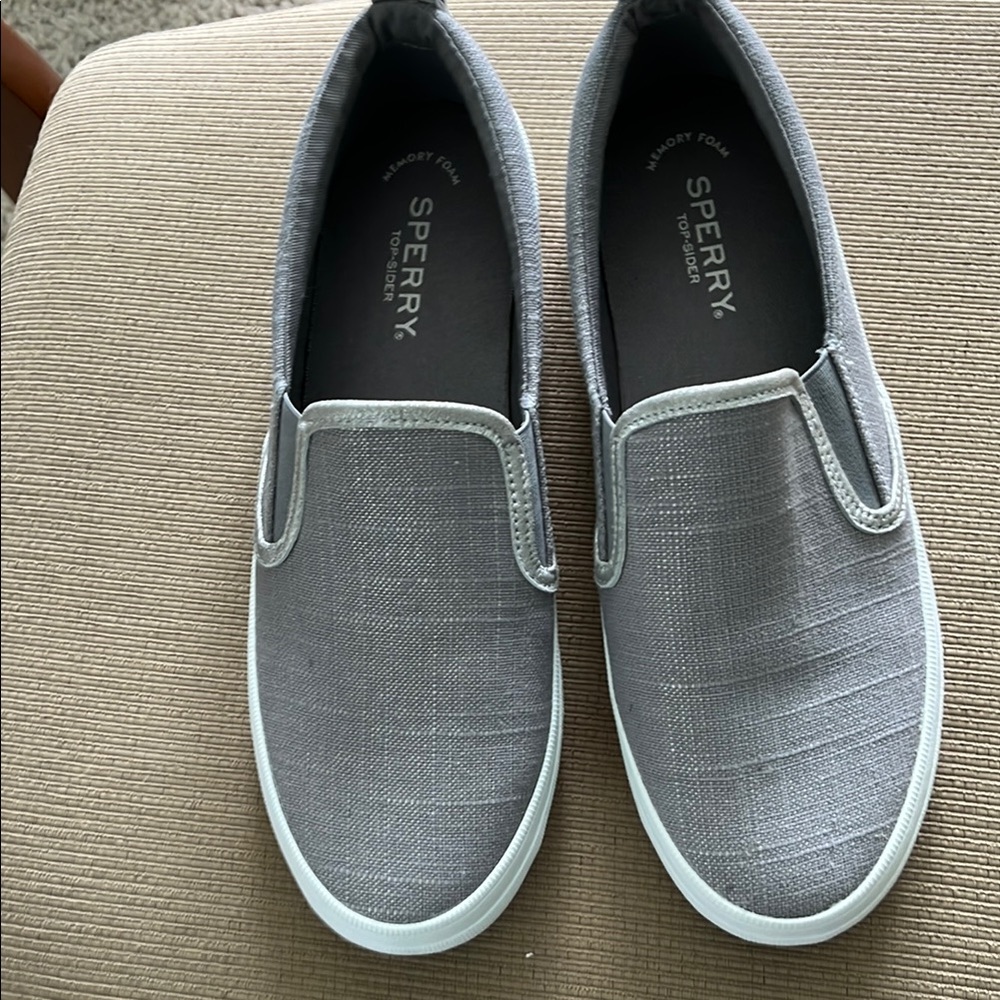 Sperry Gray Slip-On Loafers with White Rubber Sole